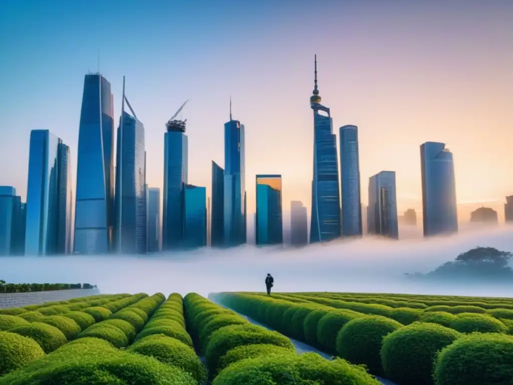 Innovación y colaboración en la inversión inmobiliaria del futuro Profesionales innovando en una ciudad futurista, reflejando la integración de tendencias demográficas en la inversión inmobiliaria
