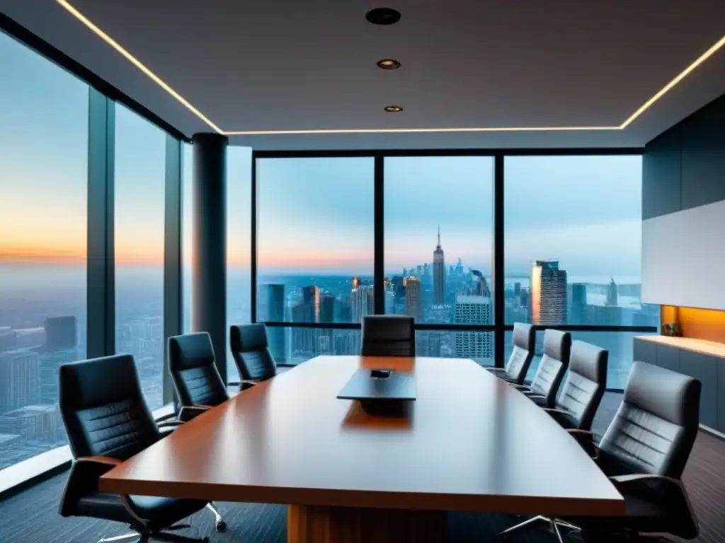 Reunión ejecutiva en oficina moderna con vista a la ciudad Profesionales evaluando REITs comerciales en una sala de juntas moderna con vista a la ciudad