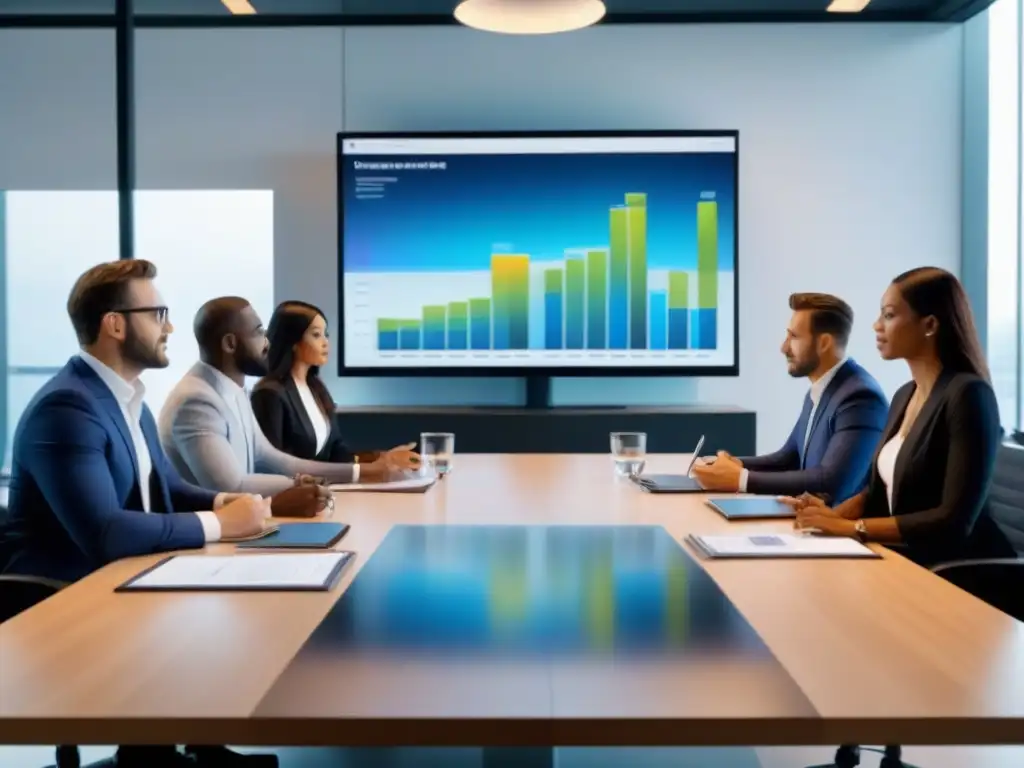 Profesionales analizando datos financieros en una oficina moderna
