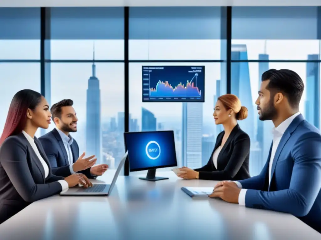Profesionales diversificados discuten beneficios fiscales REITs comerciales invertir en moderna oficina futurista