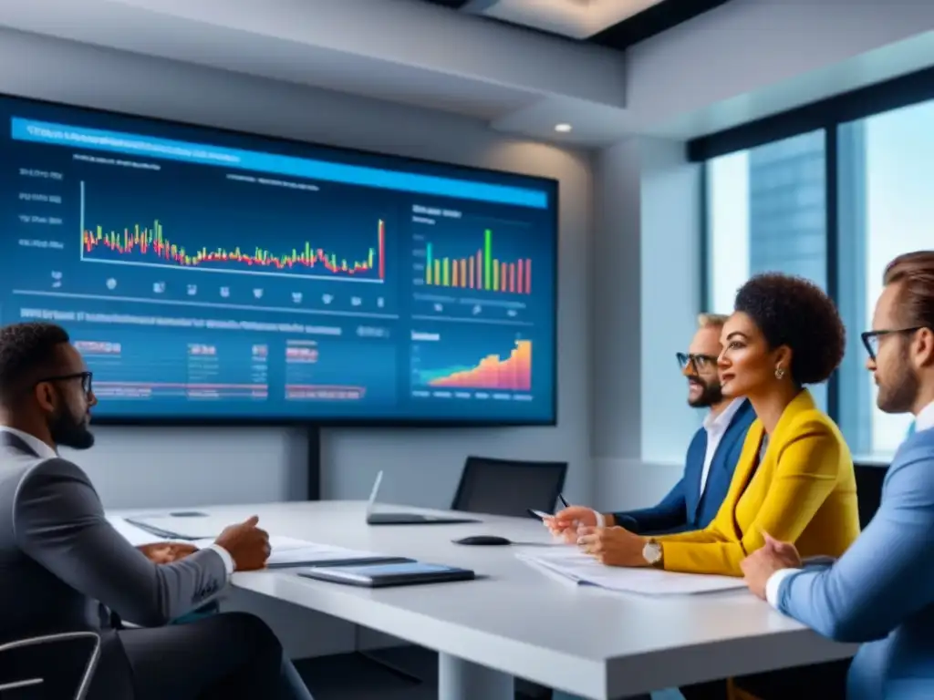 Profesionales diversificados discuten estrategias de financiamiento inmobiliario en una oficina luminosa y moderna Profesionales diversificados discuten estrategias de financiamiento inmobiliario en una oficina luminosa y moderna