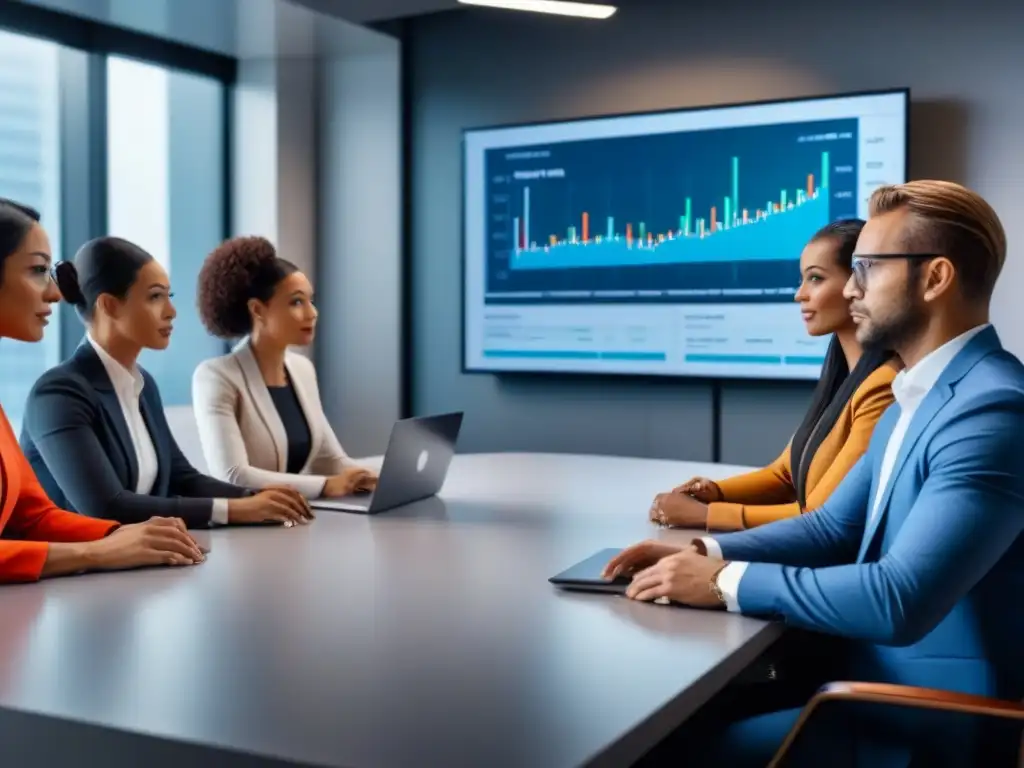 Inversión inmobiliaria: estrategias de profesionales diversos en reunión Profesionales diversificados discuten estrategias inversión mercado inmobiliario en oficina moderna
