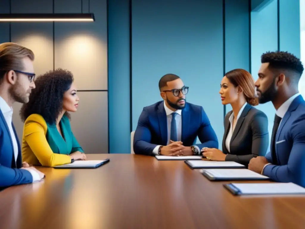 Negociación inmobiliaria multicultural en oficina contemporánea Profesionales diversificados negociando en mercado inmobiliario con influencia cultural