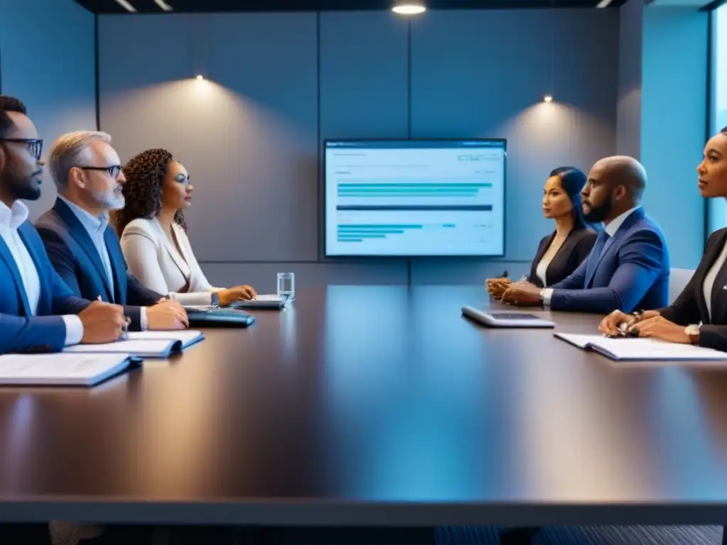 Profesionales colaborando en sala de juntas moderna Profesionales diversificados colaborando en un moderno salón de reuniones, preparándose para las reformas impuestos propiedad inmobiliaria