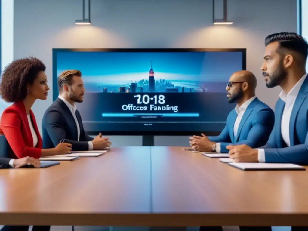 Profesionales debatiendo regulaciones inmobiliarias en oficina moderna Profesionales diversificados discutiendo normativas financiamiento inmobiliario guía en oficina moderna