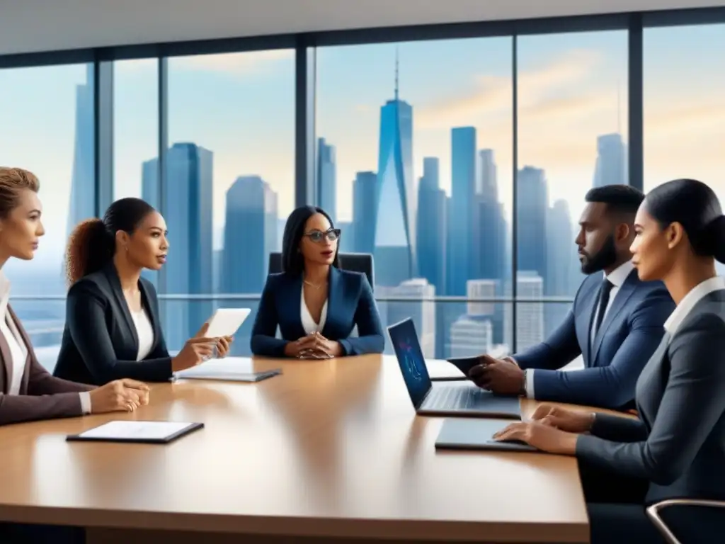Profesionales diversificados protegen préstamos inmobiliarios Profesionales diversificados en reunión de estrategia para proteger préstamos inmobiliarios durante crisis financiera