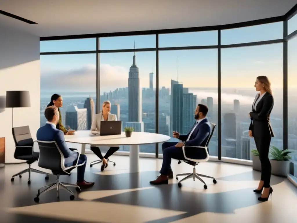 Reunión de profesionales en oficina moderna | Estrategias de inversión inmobiliaria Profesionales diversificados en reunión de estrategias de inversión inmobiliaria en oficina moderna