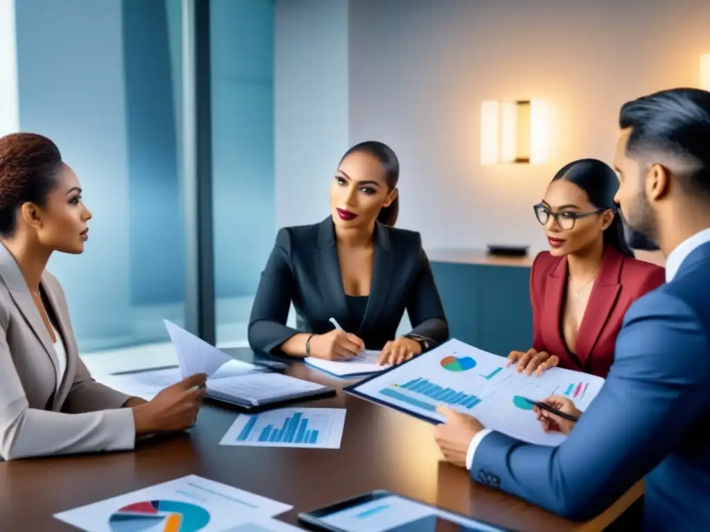 Profesionales diversificados en reunión financiera estratégica para fondo de emergencia en deudas