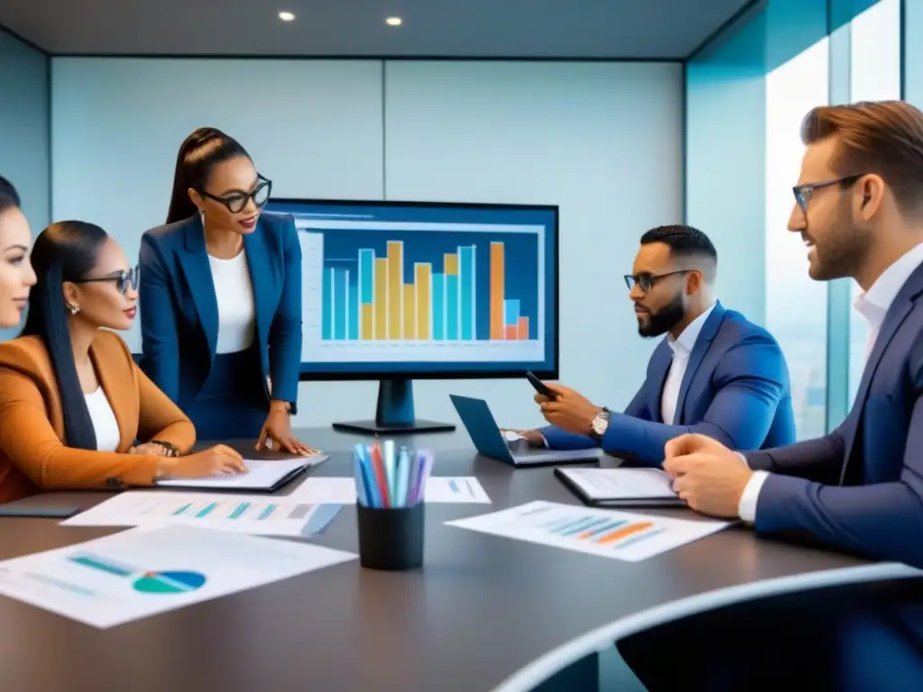 Reunión de planificación financiera inclusiva y profesional Profesionales diversificados en sesión colaborativa de planificación financiera inmobiliaria