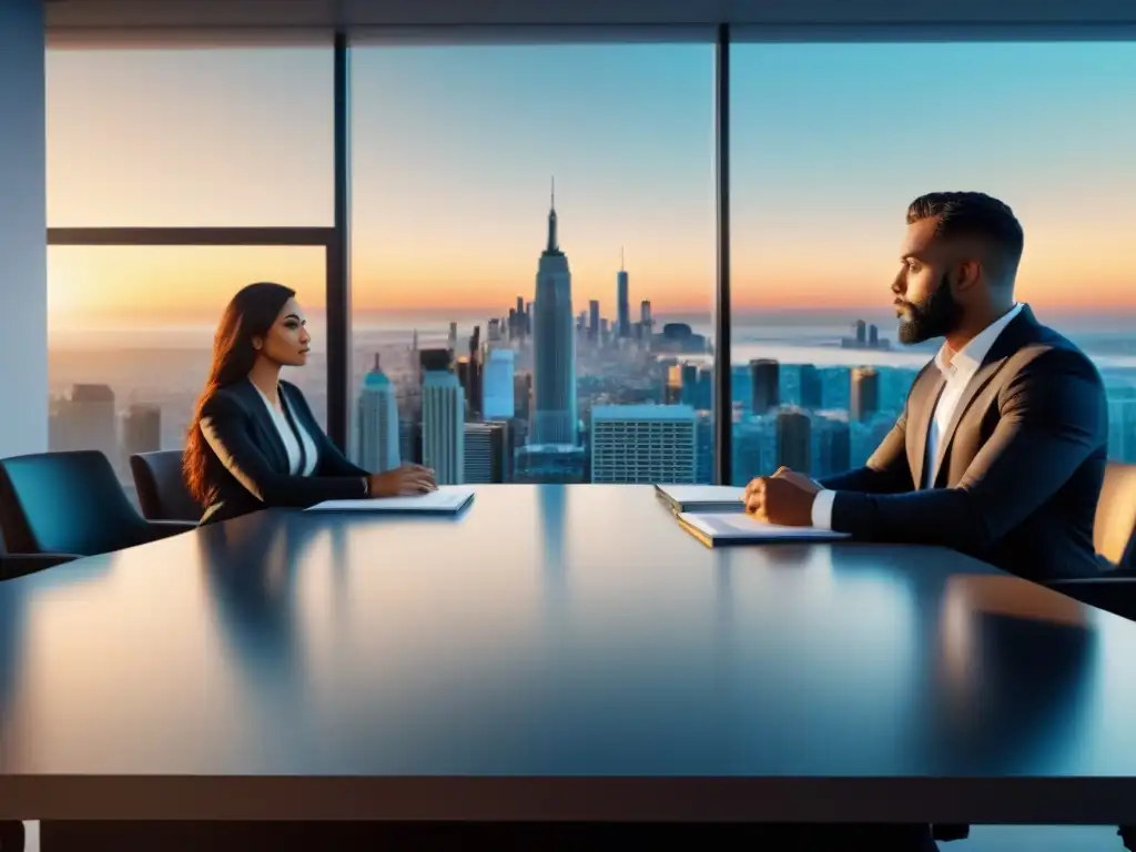Profesionales en reunión: eficiencia y colaboración en transacciones inmobiliarias Profesionales revisando documentación créditos inmobiliarios en oficina moderna