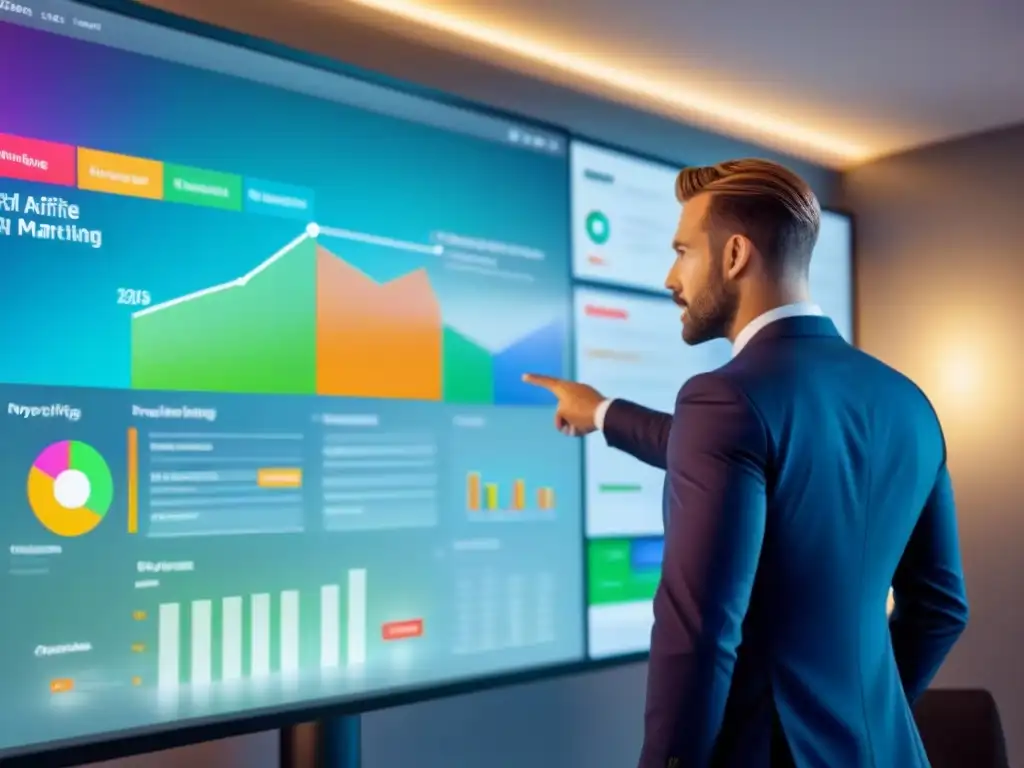 Profesionales colaborando en estrategia de marketing digital, destacando en afiliados