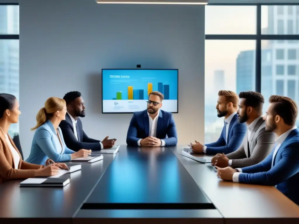 Profesionales discuten estrategias de beneficios fiscales invertir inmobiliario en moderna oficina luminosa