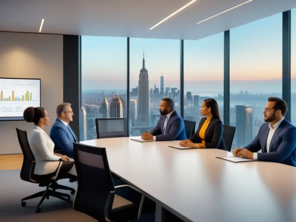 Expertos en inversión inmobiliaria bajo nuevas políticas gubernamentales Profesionales discuten estrategias de inversión inmobiliaria bajo nuevas políticas en moderna oficina con vista a la ciudad