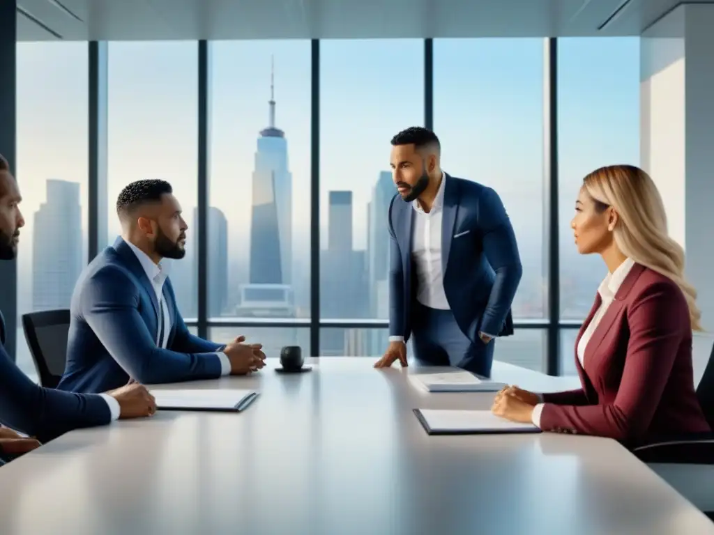 Profesionales comprometidos en oficina moderna - Finanzas Inmobiliarias Profesionales éticos discuten préstamos inmobiliarios en oficina moderna