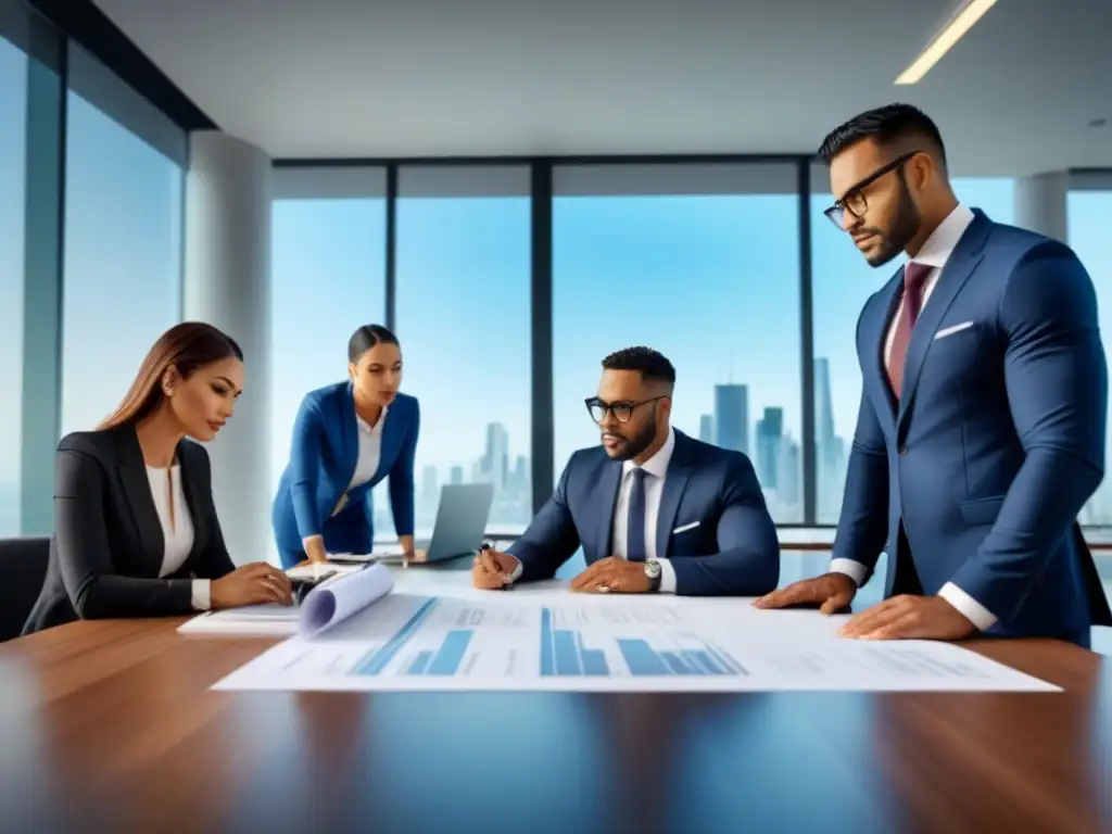 Equipo de profesionales en finanzas inmobiliarias Profesionales colaborando en financiamiento inmobiliario