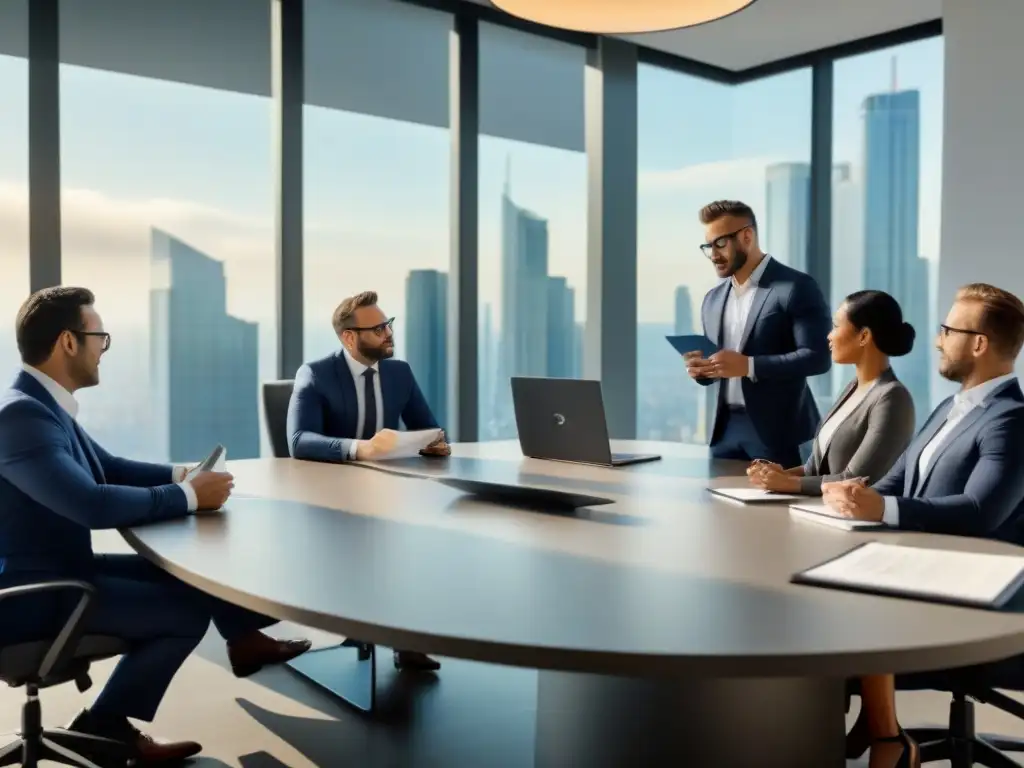 Reunión de expertos en financiamiento inmobiliario en oficina moderna Profesionales debatiendo sobre financiamiento inmobiliario en moderna oficina