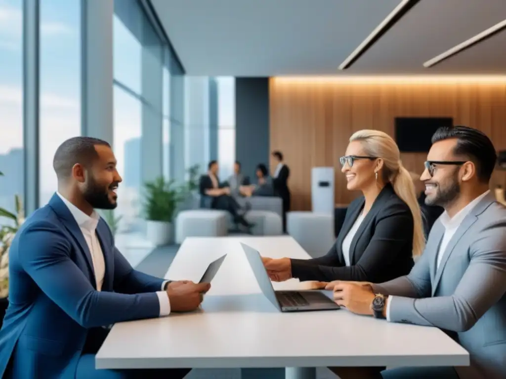 Profesionales en coworking: networking en la industria inmobiliaria Profesionales intercambiando ideas en coworking de Finanzas Inmobiliarias 2023