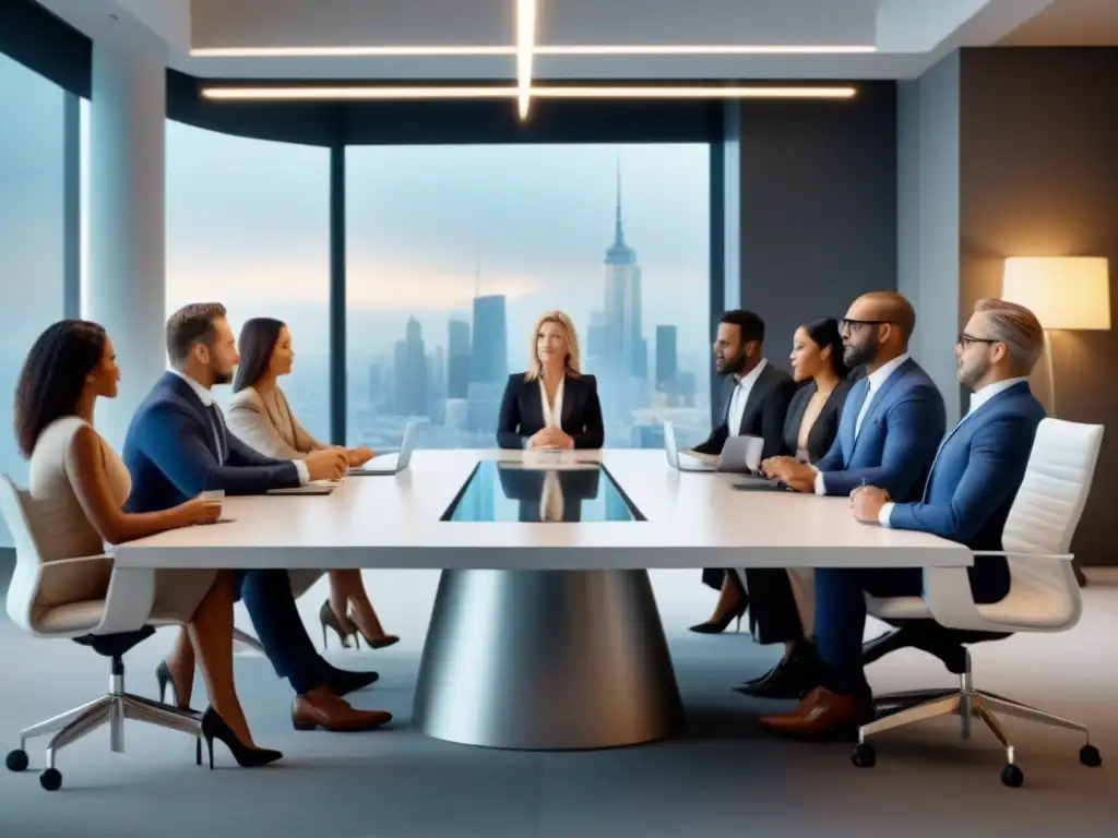 Profesionales inmobiliarios discutiendo estrategias ante cambios regulatorios en un moderno espacio de oficina