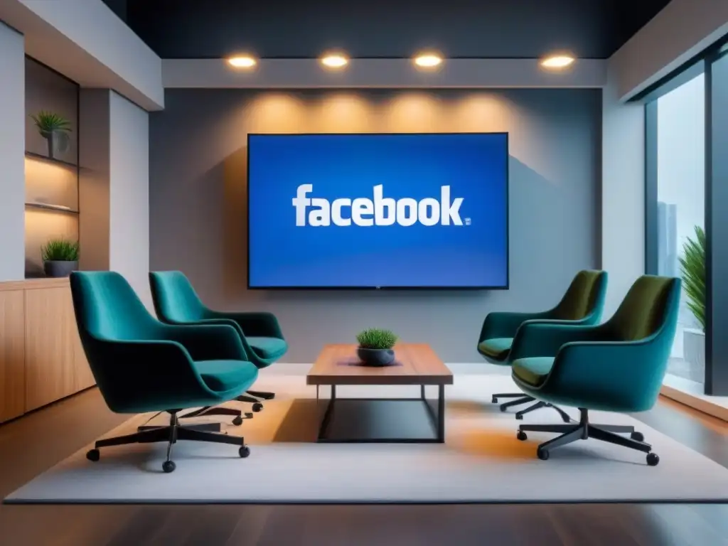 Oficina inmobiliaria moderna: equipo experto en marketing digital Profesionales inmobiliarios trabajan en una oficina moderna con publicidad en Facebook para inmobiliarias