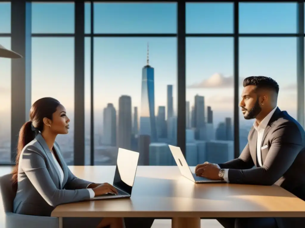 Profesionales inmobiliarios expertos valorando propiedades en colaboración Profesionales inmobiliarios discuten avalúo propiedad crédito inmobiliario con gráficos y laptops en oficina moderna