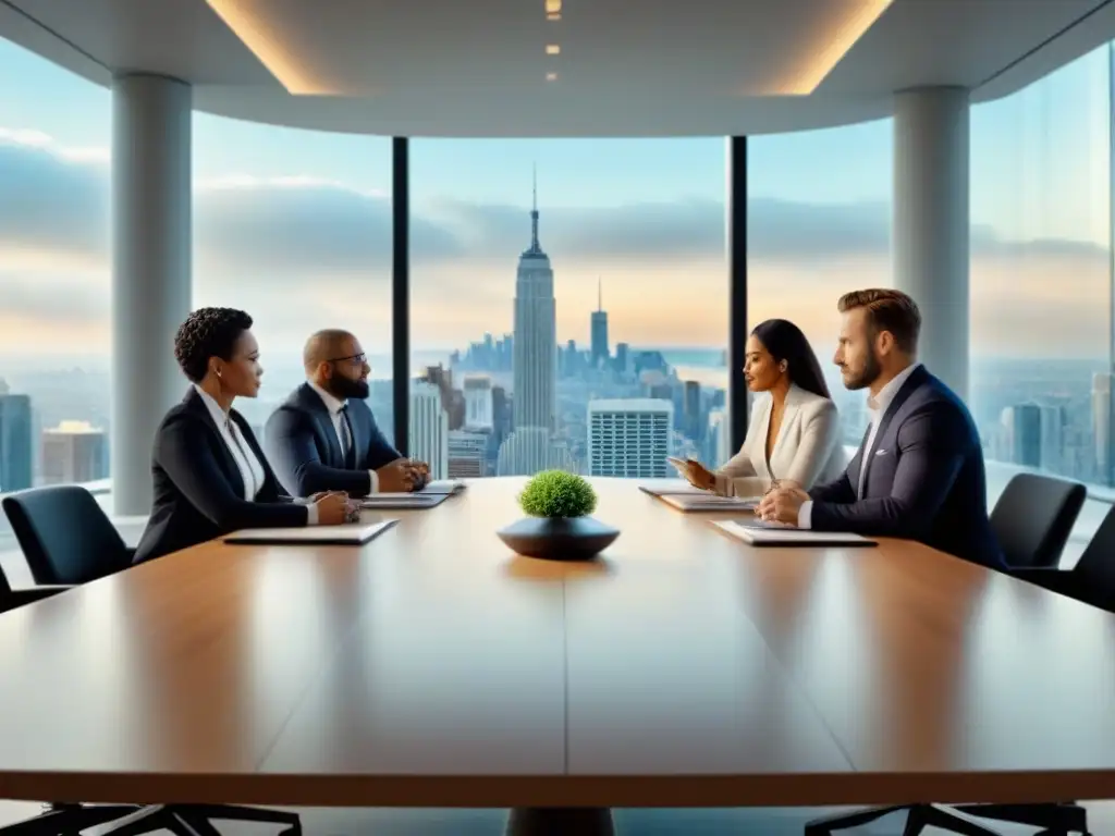 Profesionales inmobiliarios en reunión estratégica en oficina de lujo Profesionales inmobiliarios en reunión estratégica en moderna oficina de alto nivel