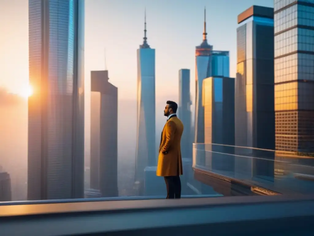 Metrópolis futurista: innovación y colaboración en el atardecer dorado Profesionales innovadores en ciudad futurista