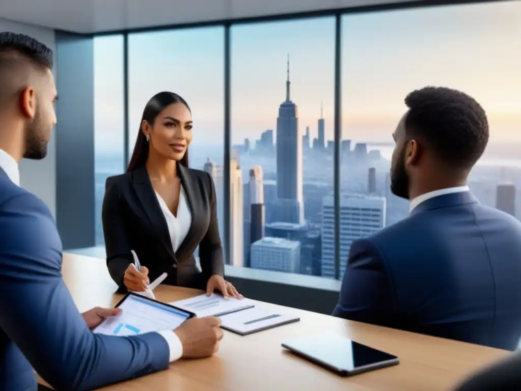 Profesionales colaborando en finanzas inmobiliarias Profesionales colaborando en moderna oficina