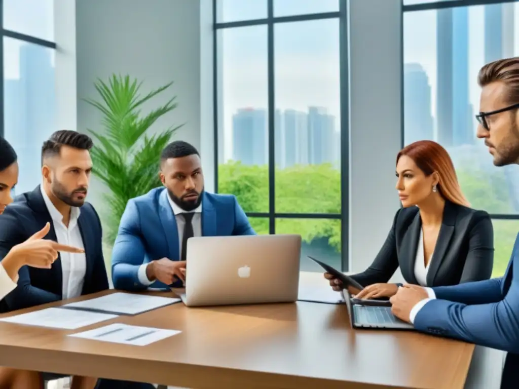 Profesionales resolviendo crédito rechazado en oficina moderna Profesionales en moderna oficina resolviendo crédito inmobiliario rechazado