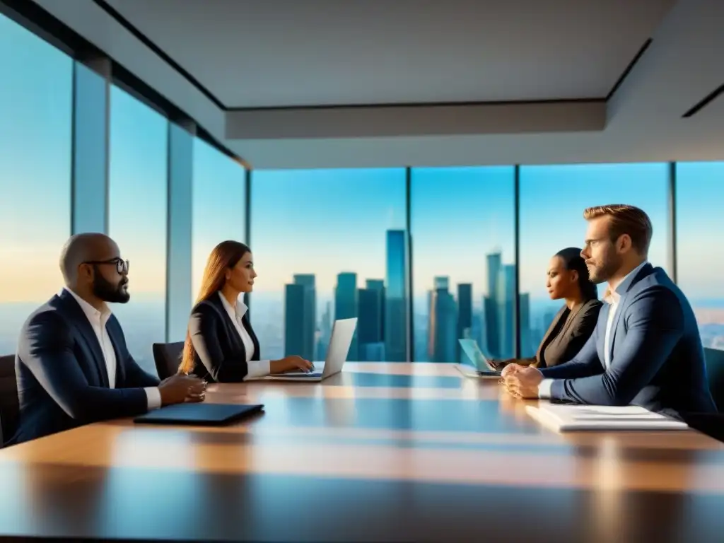Negociación inmobiliaria: profesionales en acción Profesionales en moderna sala de negociación de préstamos inmobiliarios