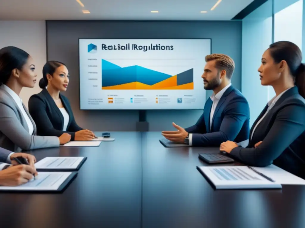 Profesionales analizan regulaciones de préstamos inmobiliarios en sala de juntas futurista Profesionales debaten normativas préstamos inmobiliarios 2021 en sala de juntas futurista