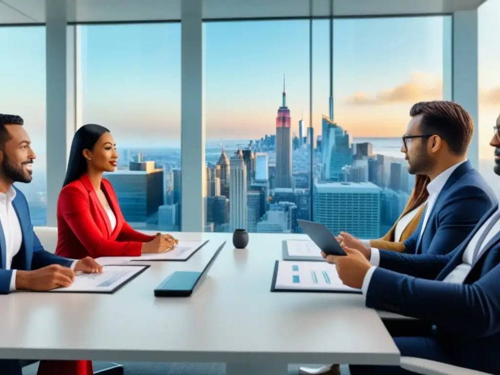 Profesionales en oficina moderna discuten estrategias cambios regulatorios sector inmobiliario