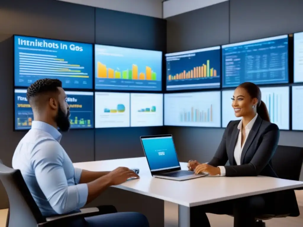 Profesionales colaborando en moderna oficina con tecnología de punta Profesionales colaborando en una oficina moderna con herramientas digitales en el financiamiento inmobiliario