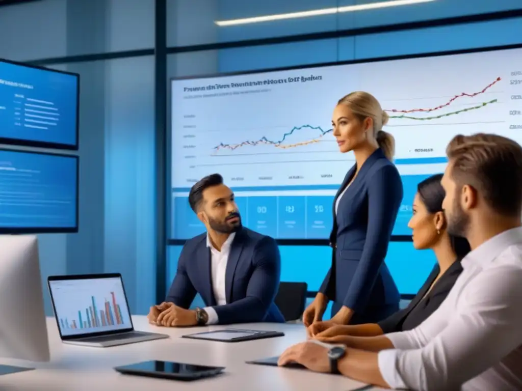 Profesionales colaborando en oficina moderna con gráficos financieros Profesionales colaboran en oficina moderna, discutiendo proyectos de renovación y graficando la importancia historial crediticio en financiamiento