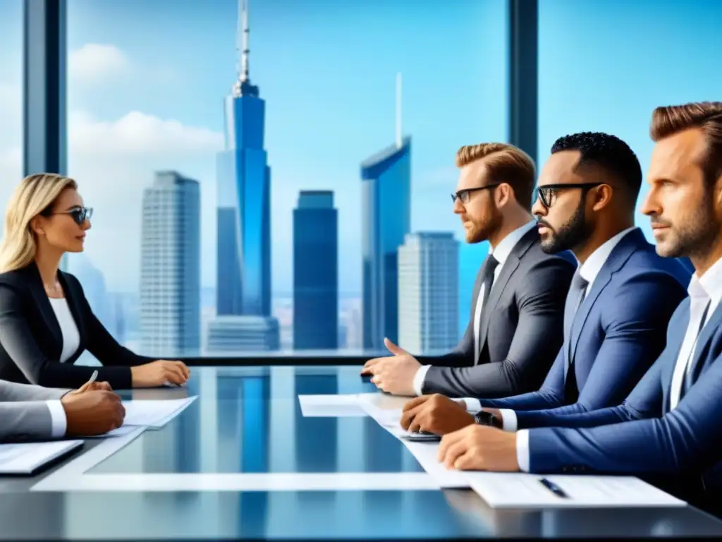 Profesionales analizando oportunidades inversión bienes raíces durante crisis en oficina moderna