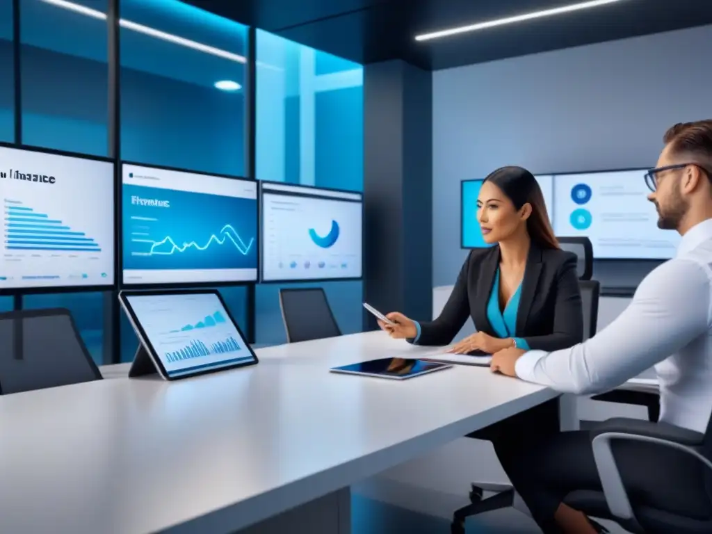 Oficina moderna de seguros: colaboración e innovación 8k Profesionales discuten programas afiliados seguros propiedad 2023 en moderna oficina con tecnología avanzada