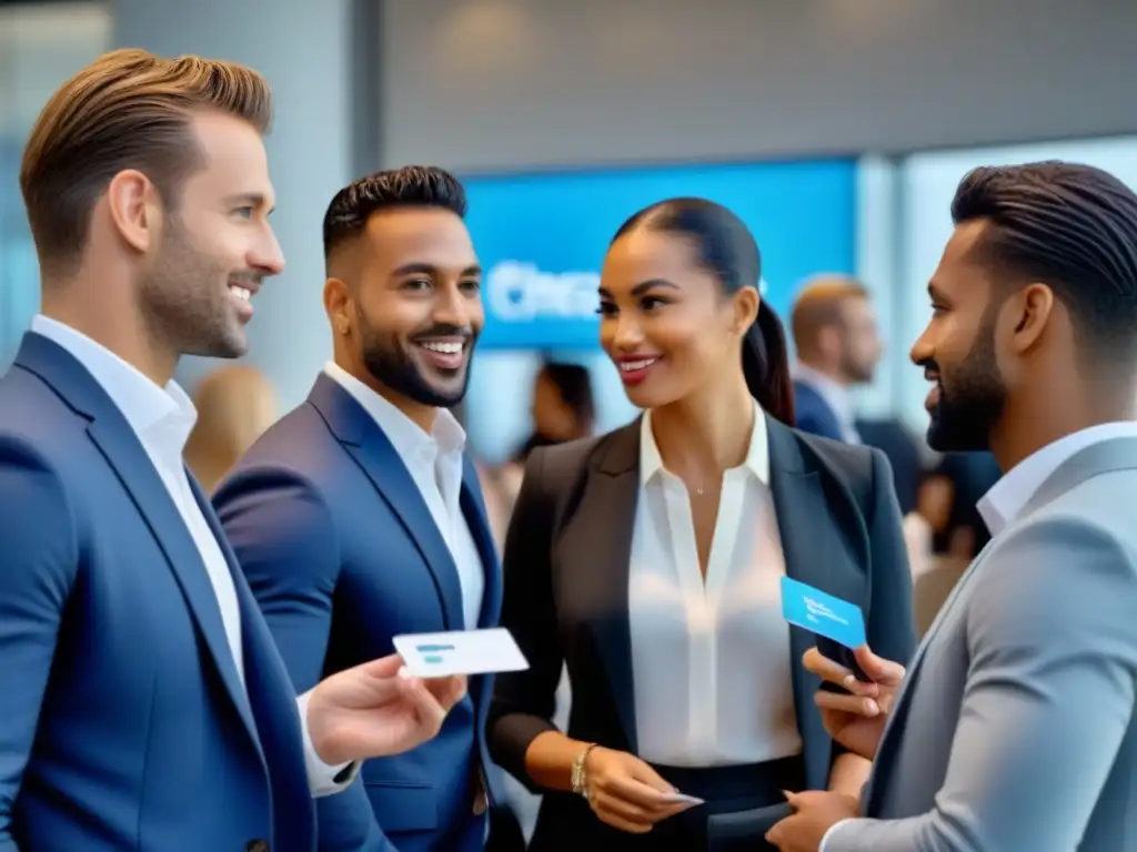 Profesionales de la red de contactos valiosa inmobiliaria interactúan con estilo en un evento moderno