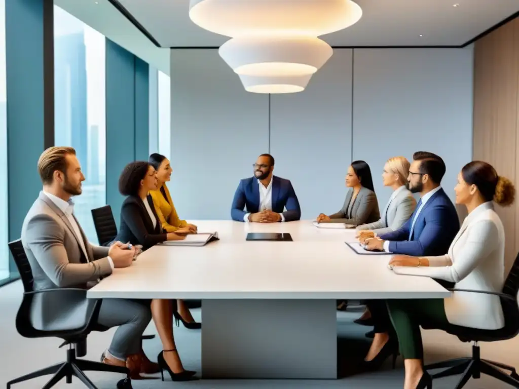 Reunión profesional de expertos en financiamiento inmobiliario Profesionales en reunión colaborativa sobre financiamiento inmobiliario para principiantes