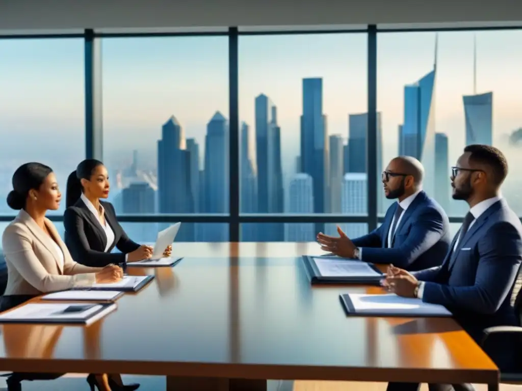 Profesionales analizando REITs: expertos en acción Profesionales en reunión estratégica sobre REITs, mostrando conocimiento y éxito