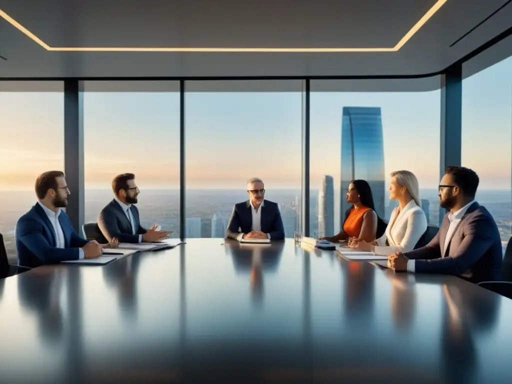 Negociación de préstamos en alta gama: profesionales en acción Profesionales en reunión estratégica de financiamiento préstamos inmobiliarios zona alto