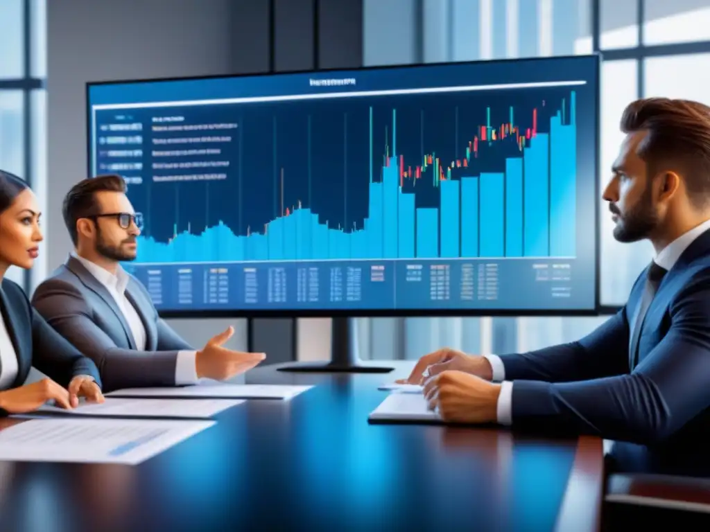 Profesionales analizando estrategias financieras para maximizar beneficios Profesionales en reunión estratégica sobre inversiones de corto plazo