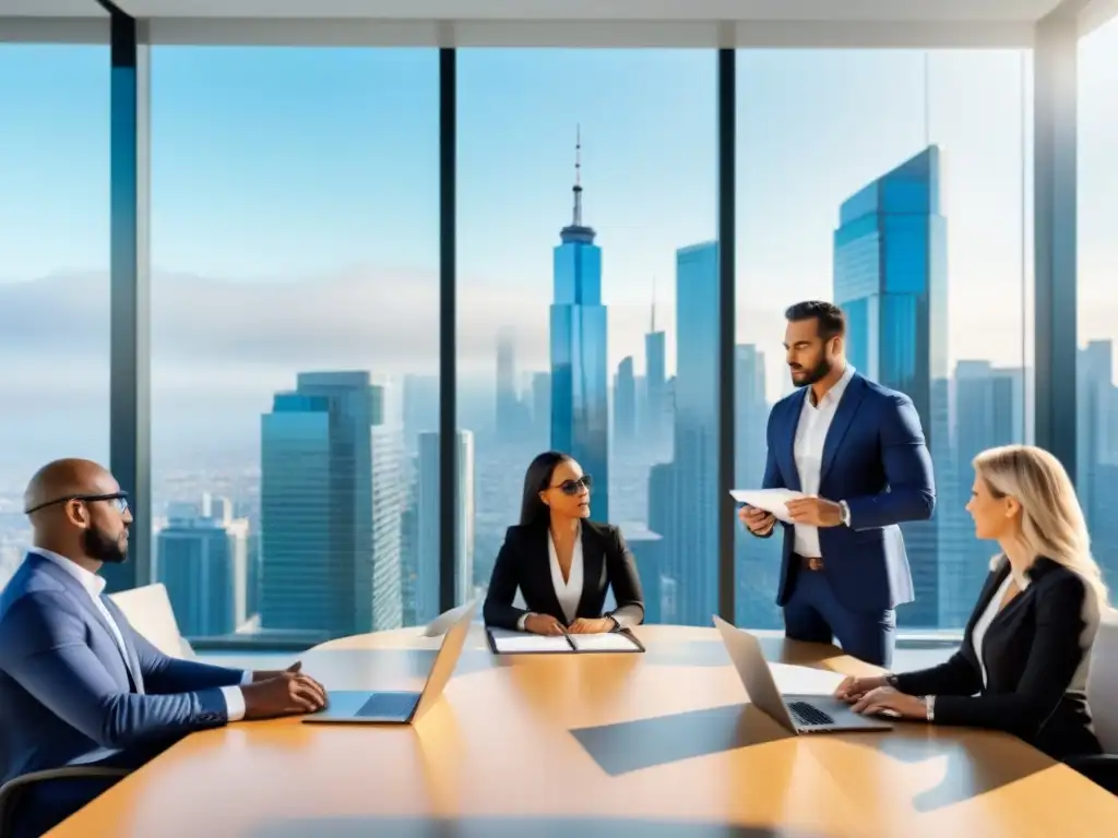 Reunión de due diligence en oficina moderna: expertos en real estate Profesionales en reunión de Due Diligence en oficina moderna
