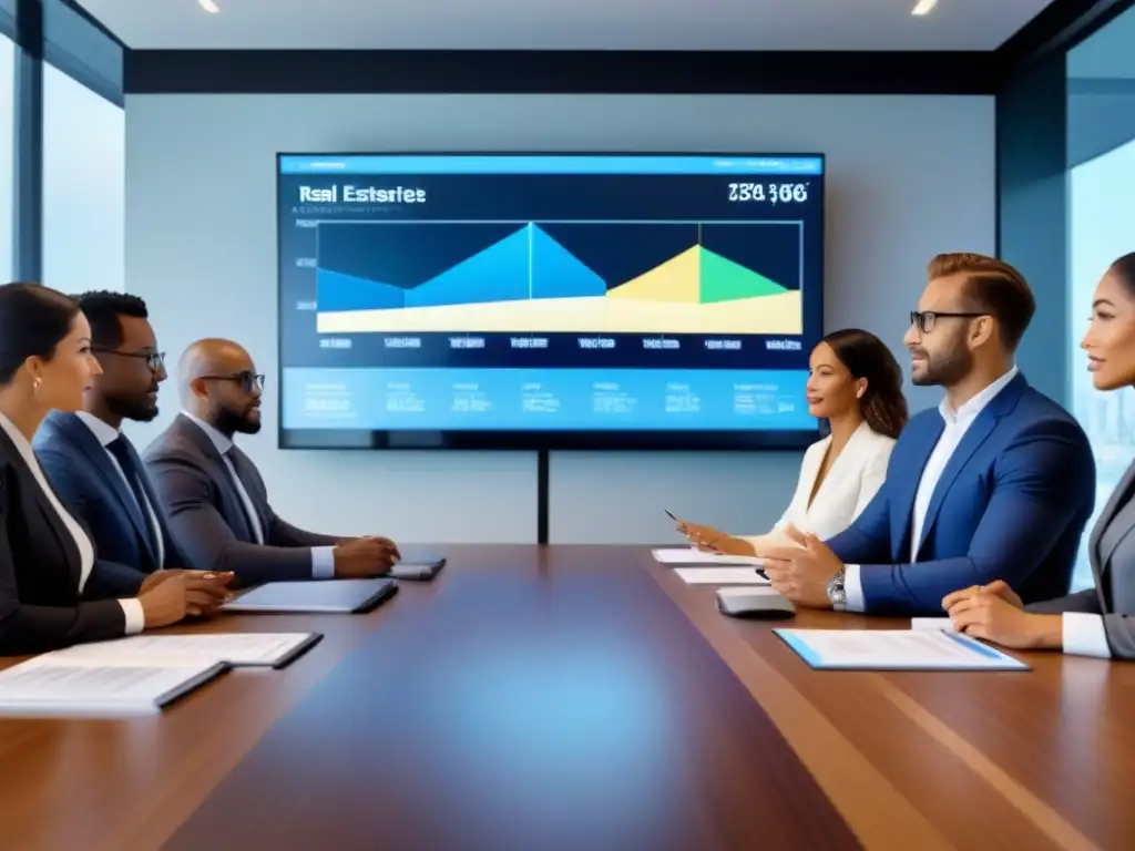 Profesionales en reunión, discutiendo planes inmobiliarios