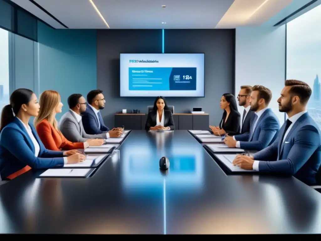 Profesionales analizan riesgos en financiamiento inmobiliario Profesionales analizando riesgos ocultos en financiamiento inmobiliario en sala moderna con tecnología futurista