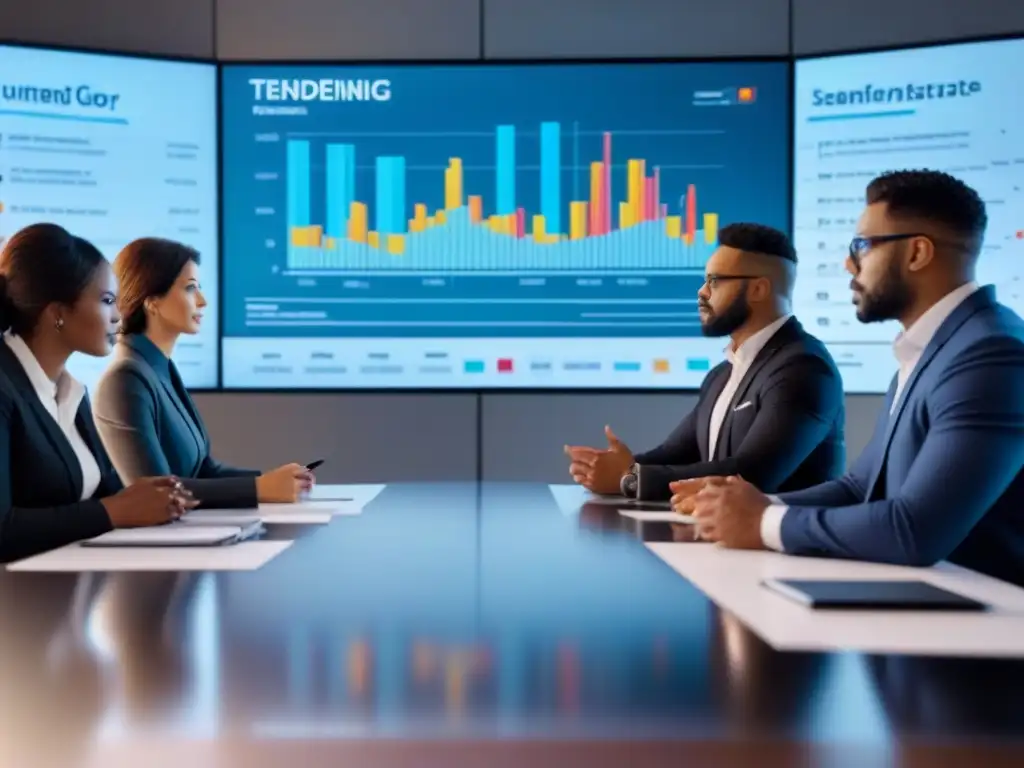 Profesionales discutiendo estrategias de seguros Profesionales en trajes de negocios discuten estrategias de conversiones en programas afiliados seguros propiedad