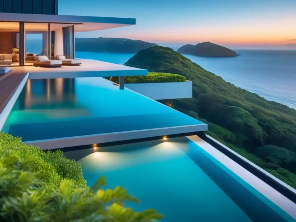 Propiedad de lujo futurista con vistas al mar turquesa Una propiedad de lujo futurista con vista al mar turquesa, diseño moderno y comodidades elegantes