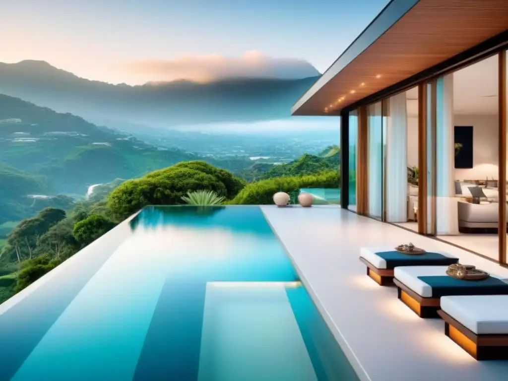Propiedad de lujo con piscina infinita y vistas a la montaña Propiedad de lujo con ventanales, infinity pool y montañas al fondo