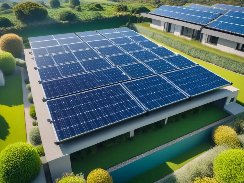 Innovadora propiedad sostenible: diseño ecoamigable y eficiencia energética Una propiedad sostenible con paneles solares, jardines verdes y diseño ecofriendly, ideal para invertir en evaluación de sostenibilidad