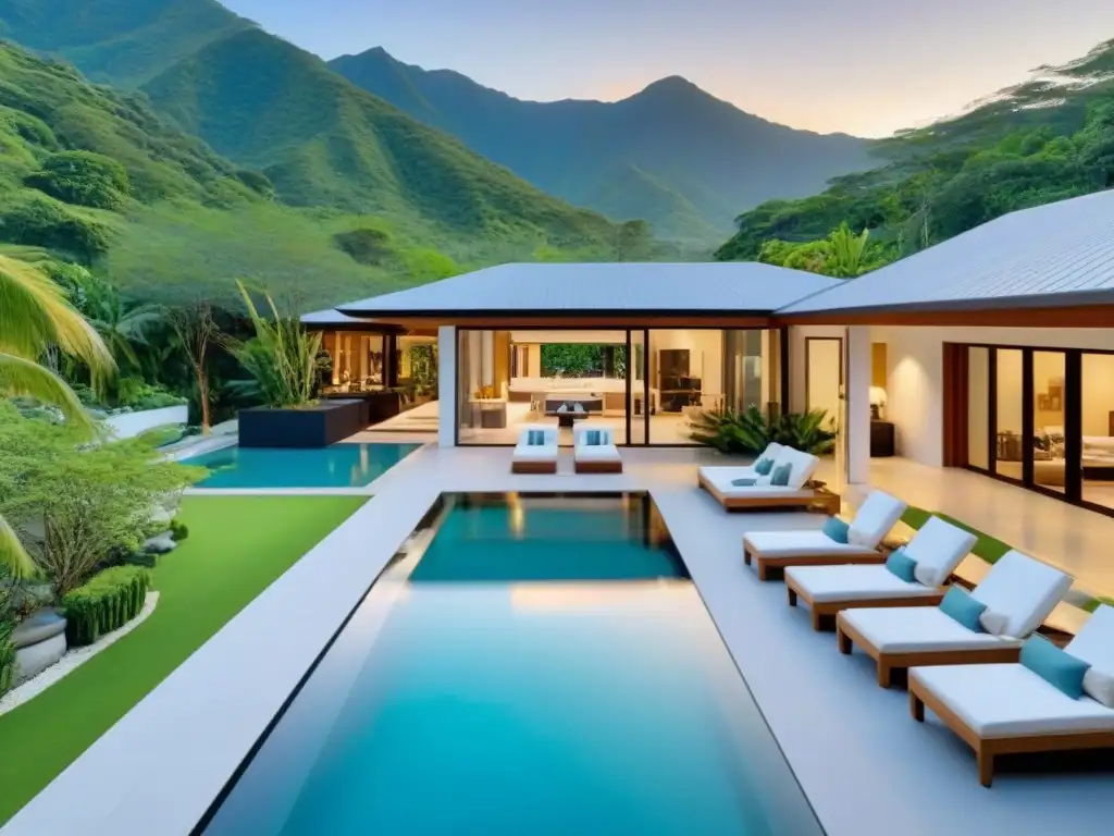 Retiro de lujo en la naturaleza: piscina reluciente y diseño moderno Propiedad vacacional de lujo rodeada de naturaleza, con piscina y diseño moderno