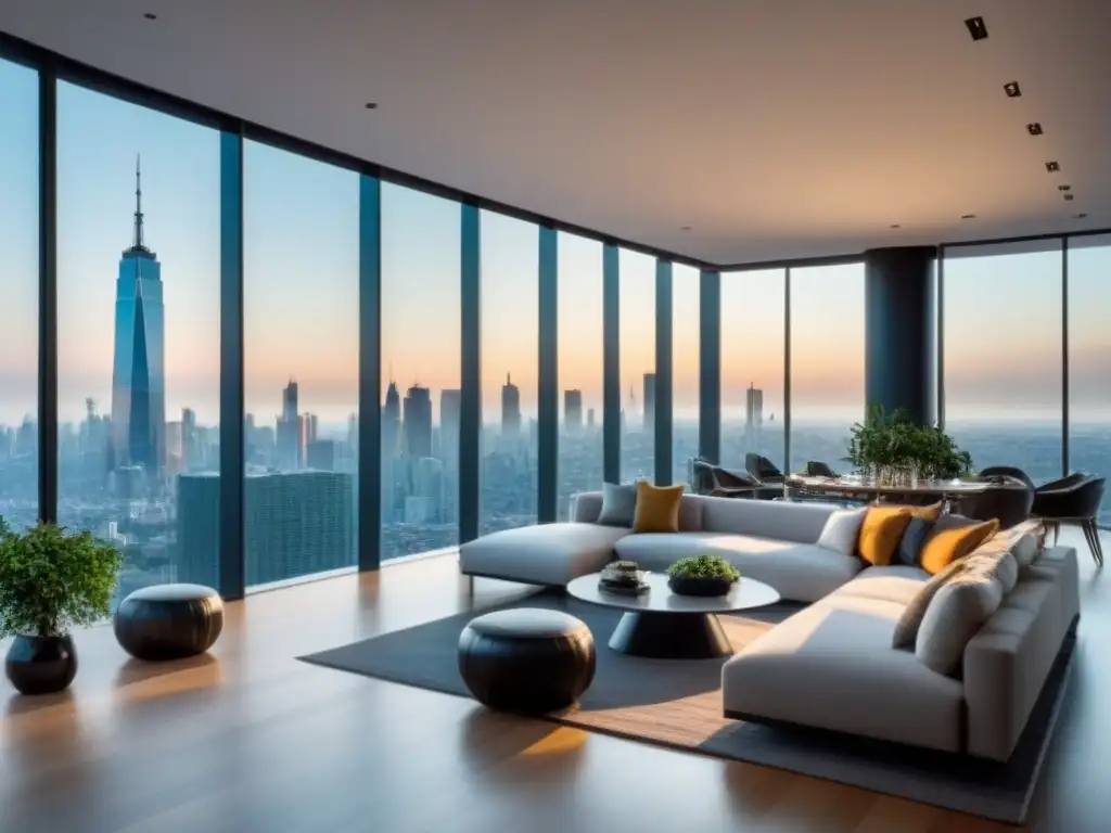 Penthouse de lujo con vista a la ciudad: diseño elegante y sofisticado Inversión en propiedades de lujo: lujoso ático moderno con vista a la ciudad, mobiliario contemporáneo y terraza elegante