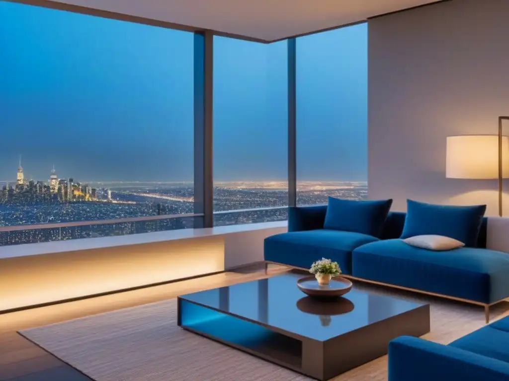 Penthouse de lujo con vistas panorámicas a la ciudad de noche Inversión en propiedades de lujo: Penthouse moderno con vistas a la ciudad de noche, diseño elegante y terraza privada